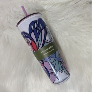 Vera Bradley Acrylic Tumbler With Straw Butterfly Design New!